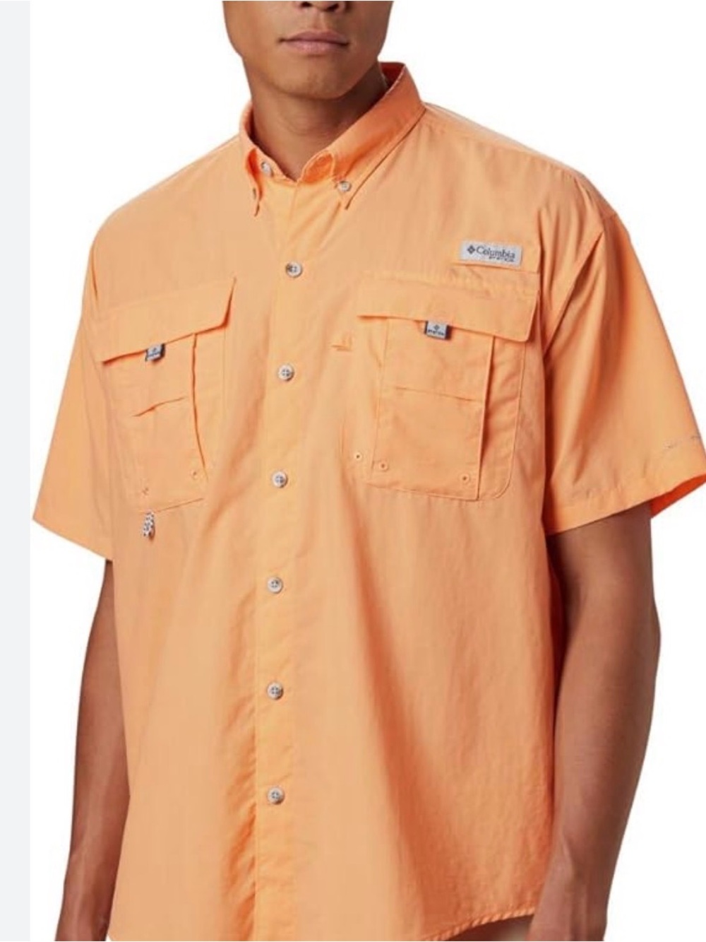 Columbia Peach Short-Sleeve Button-Down Fishing Shirt